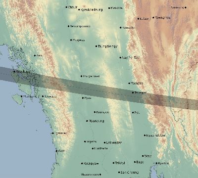 Map of the eclipse path across Myanmar on 01/30/1786