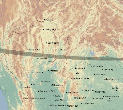 Map of the eclipse path across Thailand on 01/30/1786