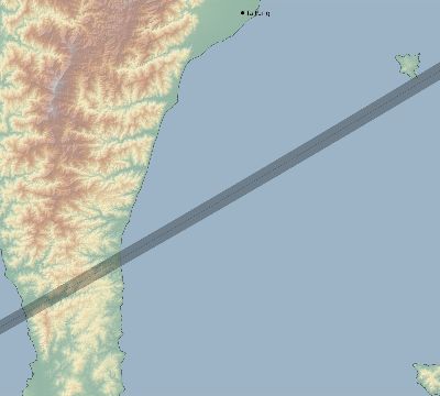 Map of the eclipse path across Taiwan on 01/30/1786