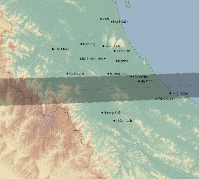 Map of the eclipse path across Vietnam on 01/30/1786