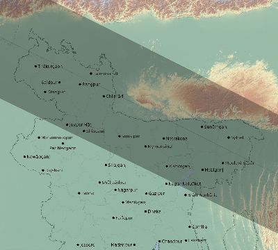 Map of the eclipse path across Bangladesh on 06/04/1788