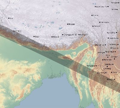 Map of the eclipse path across China on 06/04/1788