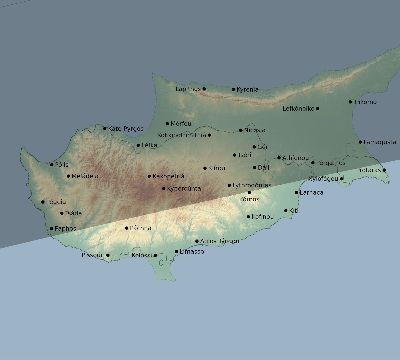Map of the eclipse path across Cyprus on 06/04/1788