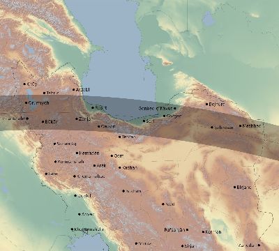 Map of the eclipse path across Iran on 06/04/1788