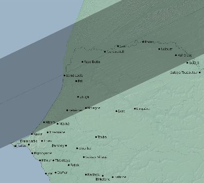 Map of the eclipse path across Senegal on 06/04/1788