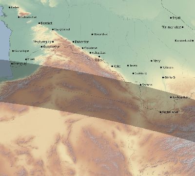 Map of the eclipse path across Turkmenistan on 06/04/1788