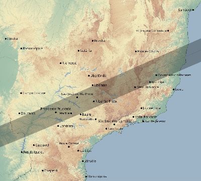 Map of the eclipse path across Brazil on 11/27/1788