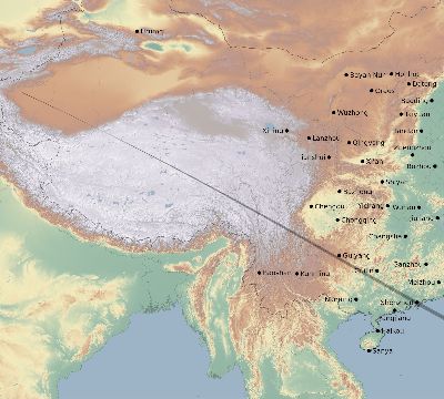 Map of the eclipse path across China on 11/17/1789
