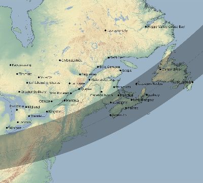 Map of the eclipse path across Canada on 04/03/1791
