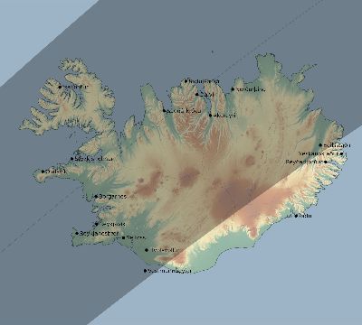 Map of the eclipse path across Iceland on 04/03/1791