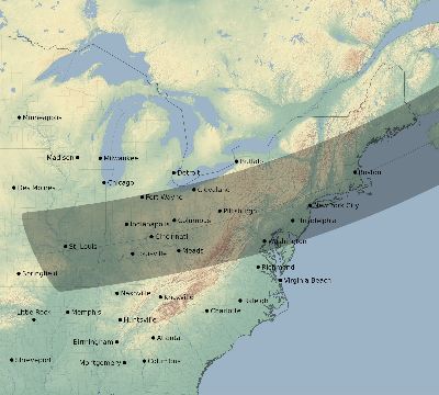 Map of the eclipse path across United States on 04/03/1791