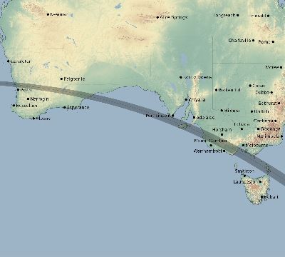 Map of the eclipse path across Australia on 09/27/1791