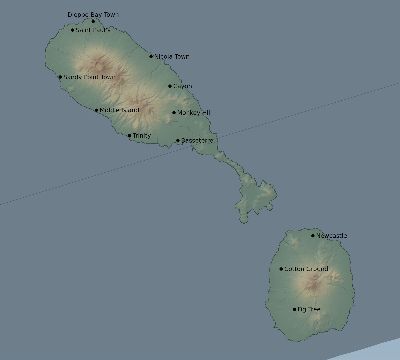 Map of the eclipse path across Saint Kitts and Nevis on 03/22/1792