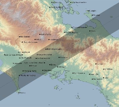 Map of the eclipse path across Panama on 03/22/1792