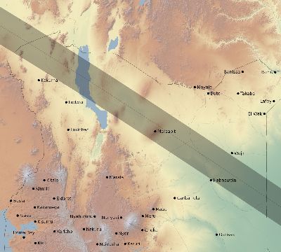 Map of the eclipse path across Kenya on 09/16/1792