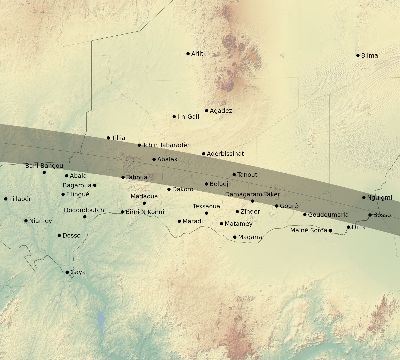 Map of the eclipse path across Niger on 09/16/1792