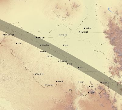 Map of the eclipse path across South Sudan on 09/16/1792