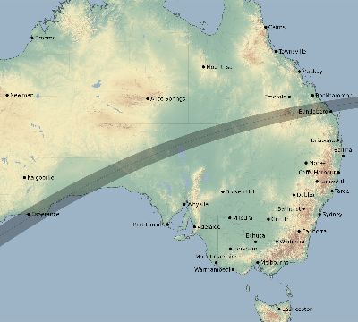 Map of the eclipse path across Australia on 03/12/1793