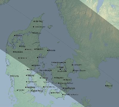 Map of the eclipse path across Denmark on 09/05/1793