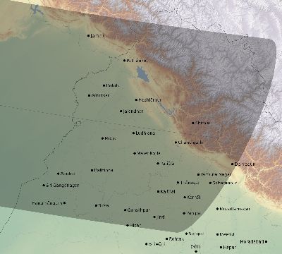 Map of the eclipse path across India on 09/05/1793
