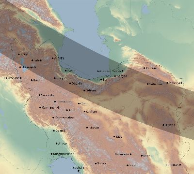 Map of the eclipse path across Iran on 09/05/1793