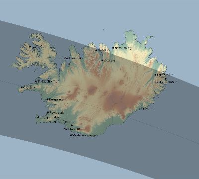 Map of the eclipse path across Iceland on 09/05/1793