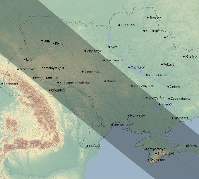 Map of the eclipse path across Ukraine on 09/05/1793