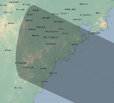 Map of the eclipse path across China on 01/21/1795