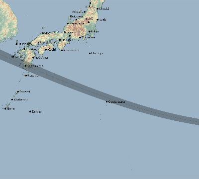 Map of the eclipse path across Japan on 01/21/1795