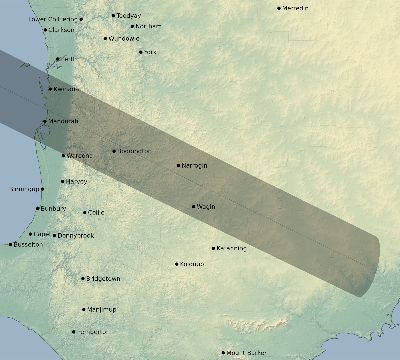 Map of the eclipse path across Australia on 07/16/1795