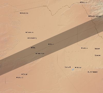 Map of the eclipse path across Botswana on 07/16/1795