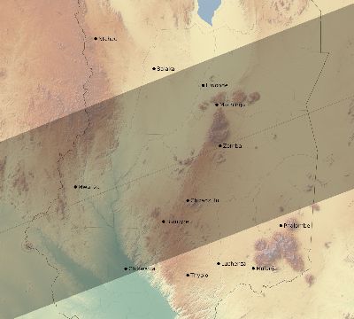 Map of the eclipse path across Malawi on 07/16/1795