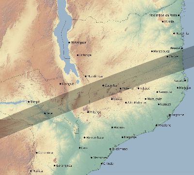 Map of the eclipse path across Mozambique on 07/16/1795