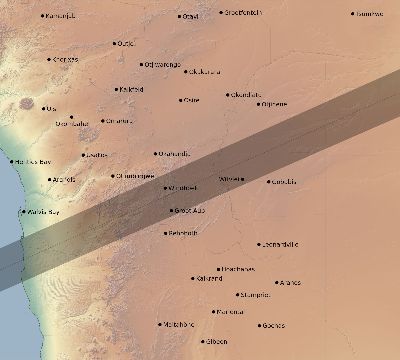 Map of the eclipse path across Namibia on 07/16/1795
