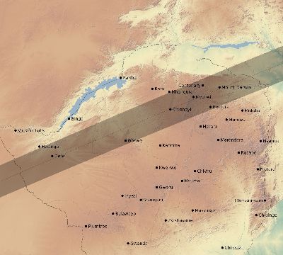 Map of the eclipse path across Zimbabwe on 07/16/1795
