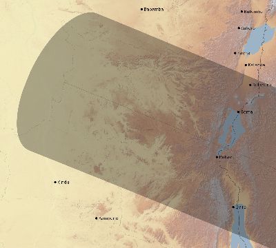 Map of the eclipse path across DR Congo on 01/10/1796