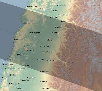 Map of the eclipse path across Chile on 05/15/1798