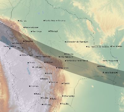 Map of the eclipse path across Bolivia on 10/28/1799