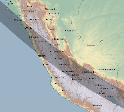 Map of the eclipse path across Peru on 10/28/1799