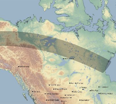 Map of the eclipse path across Canada on 04/24/1800