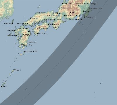 Map of the eclipse path across Japan on 04/24/1800