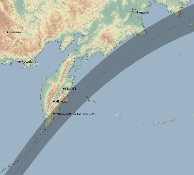 Map of the eclipse path across Russia on 04/24/1800