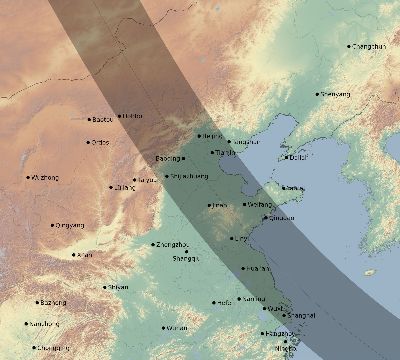 Map of the eclipse path across China on 08/28/1802