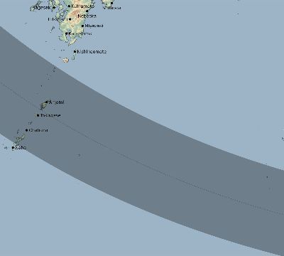 Map of the eclipse path across Japan on 08/28/1802