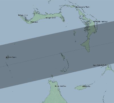 Map of the eclipse path across Bahamas on 02/21/1803