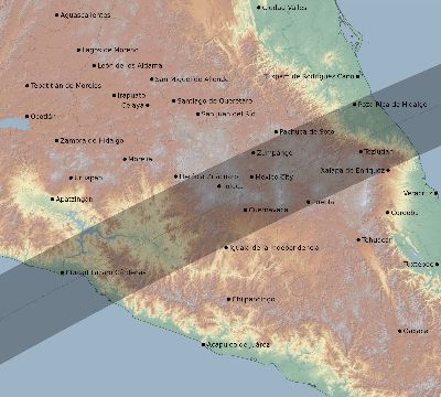 Map of the eclipse path across Mexico on 02/21/1803