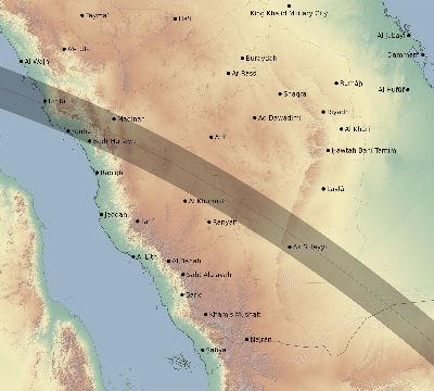 Map of the eclipse path across Saudi Arabia on 08/17/1803