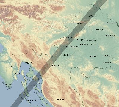 Map of the eclipse path across Croatia on 02/11/1804