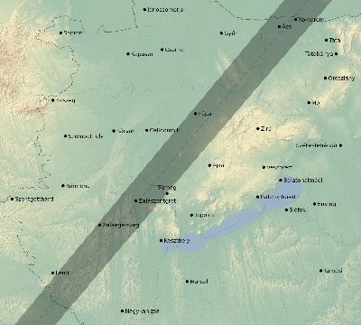 Map of the eclipse path across Hungary on 02/11/1804
