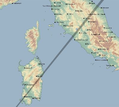 Map of the eclipse path across Italy on 02/11/1804